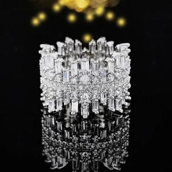 Diamond Wide Band Wedding Engagement Anniversary Ring - Picture 4 of 11